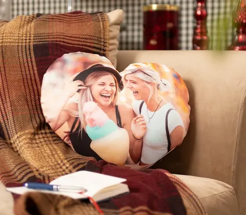 Heart satin cushion with photo