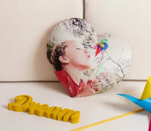 Heart velvet cushion with photo