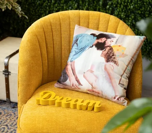 Square velvet cushion with photo