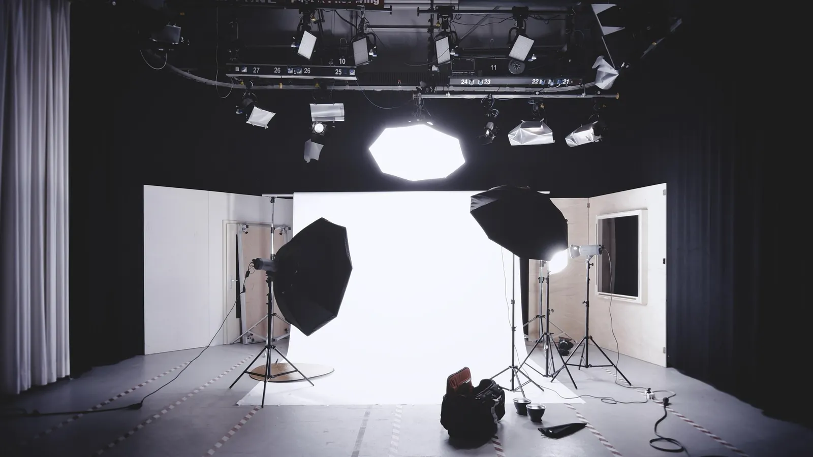 Professional photography studio with set and lighting